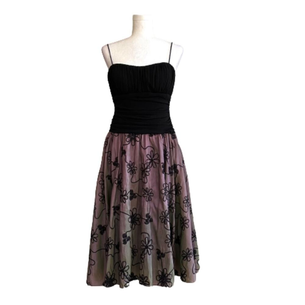 S.L. Fashions Dress Black Iridescent Pink Green Chiffon Party Cocktail Size 10P